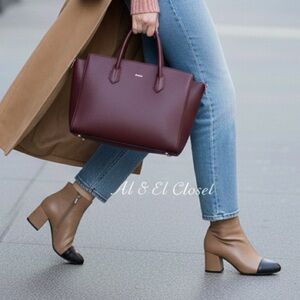 Liz Claiborne Kendale Two-Tone Ankle Boots Tan & Black Cap Toe Sz 7M Vegan NWT